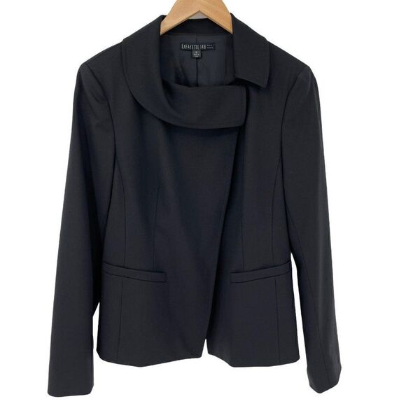 Lafayette 148 Virgin Wool Wrap Front Blazer Black Women Size 10 - Picture 1 of 6